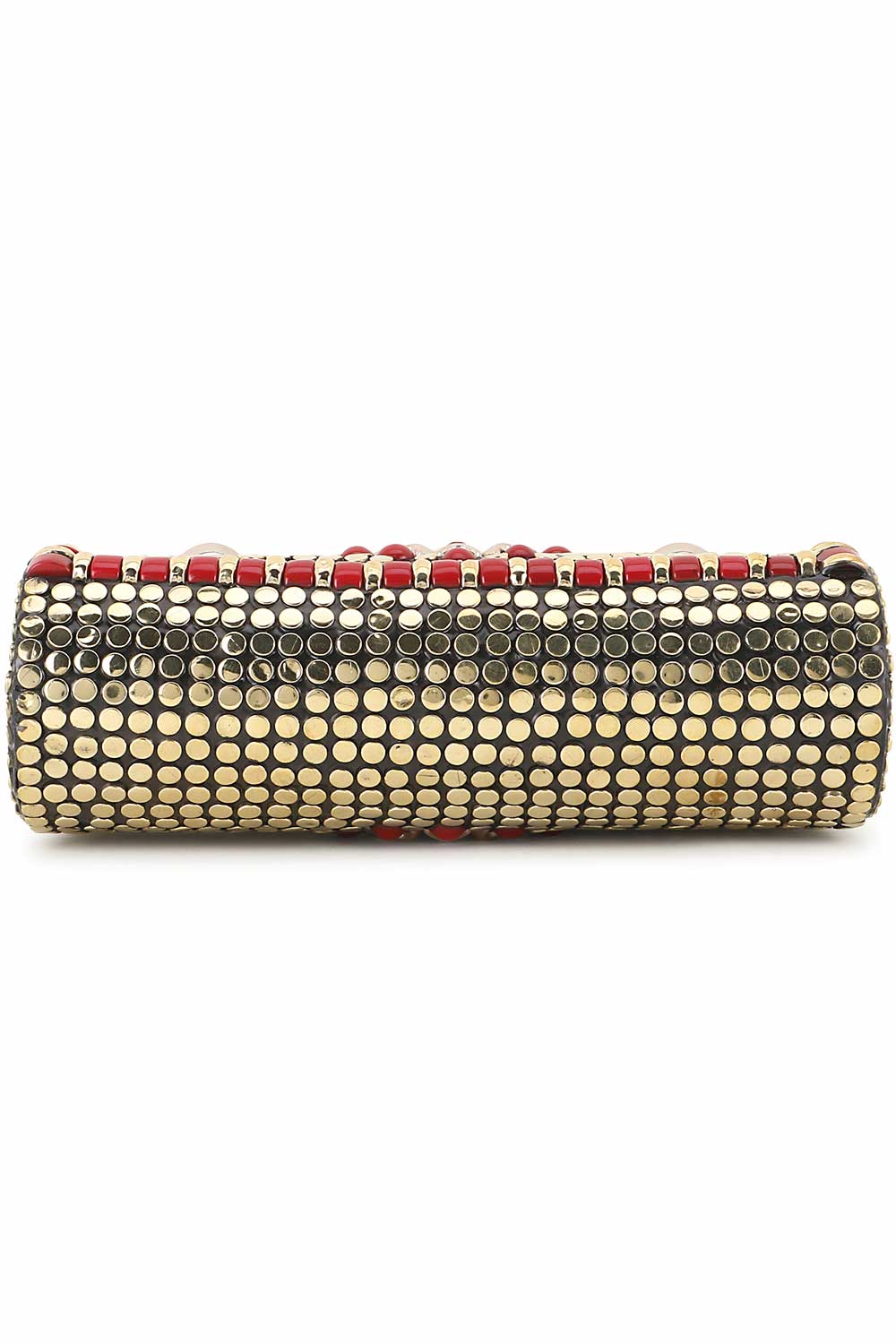 Designer Royal Aztec Design Gold  & Red Metalwork Clutch