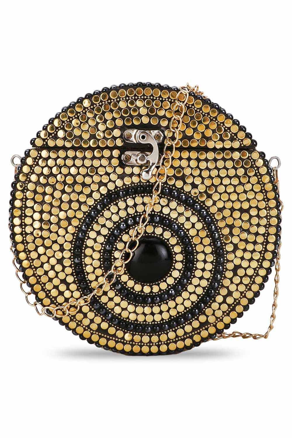 Designer Rockstar Gold & Black Metal Mosaic Evening Bag