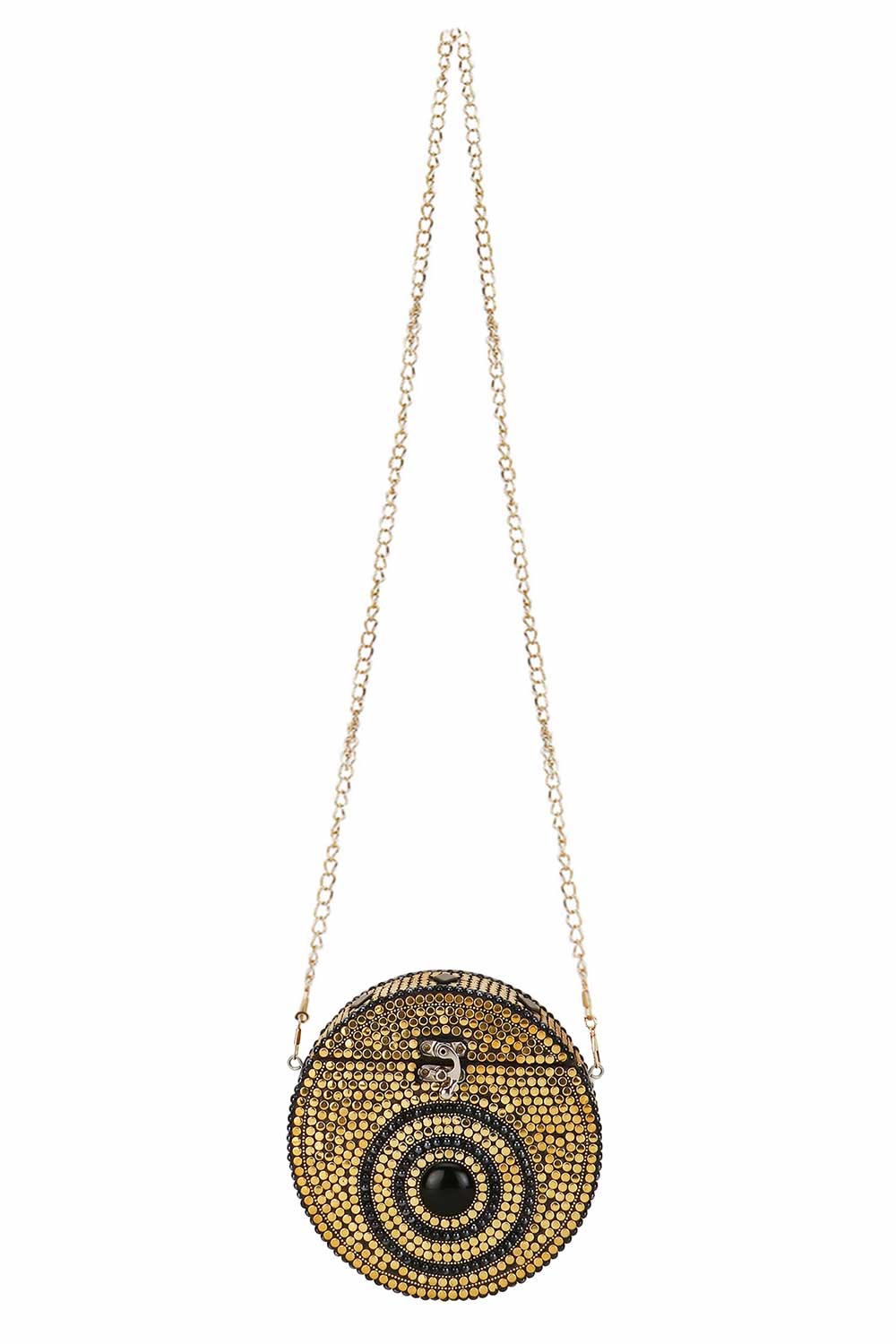 Designer Rockstar Gold & Black Metal Mosaic Evening Bag