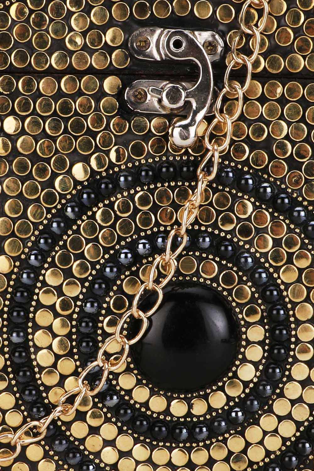 Designer Rockstar Gold & Black Metal Mosaic Evening Bag