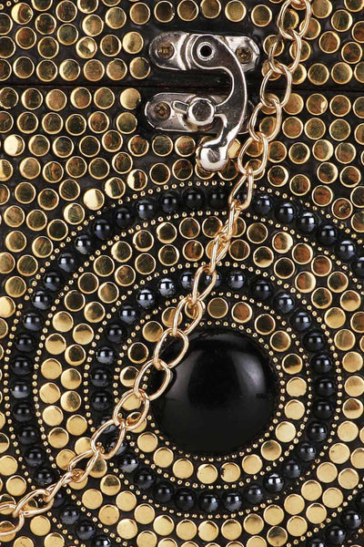 Designer Rockstar Gold & Black Metal Mosaic Evening Bag