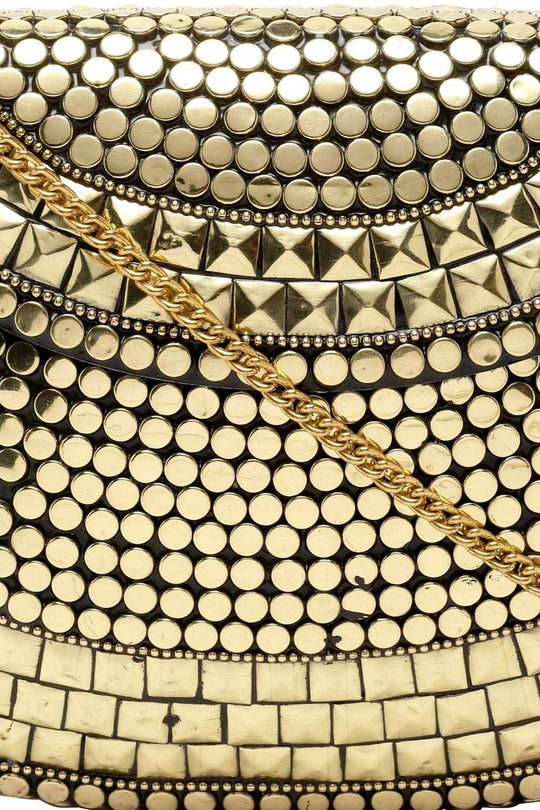 Buy Gold Mosaic Embellished Metal Halfmoon Clutch Online