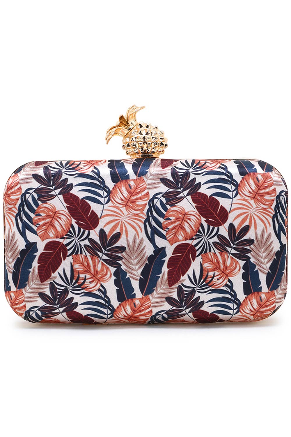 Designer Cream & Multi Printed Satin Botanical Dream Clutch