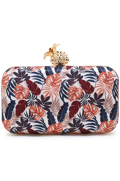Designer Cream & Multi Printed Satin Botanical Dream Clutch