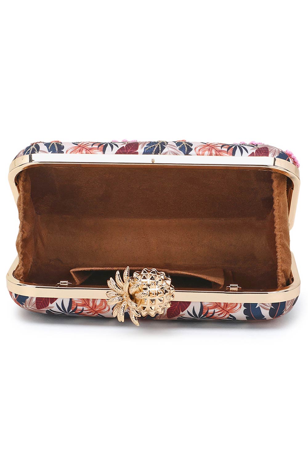 Designer Cream & Multi Printed Satin Botanical Dream Clutch