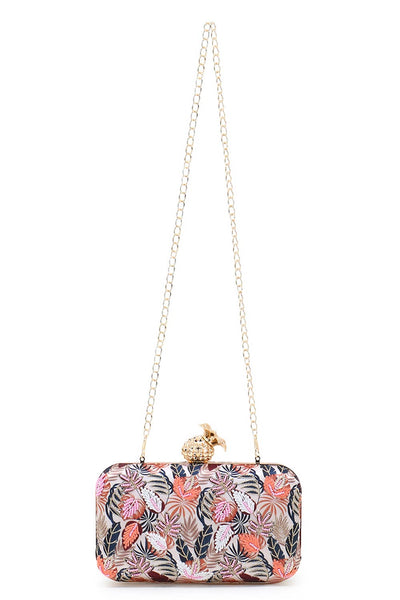 Designer Cream & Multi Printed Satin Botanical Dream Clutch