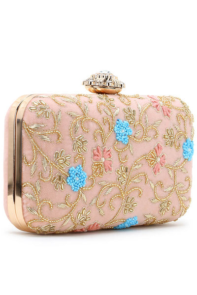 Designer Peach & Multi Velvet Floral Embellished Clutch