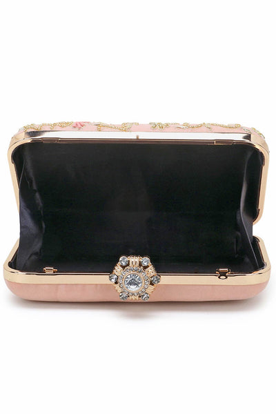 Designer Peach & Multi Velvet Floral Embellished Clutch