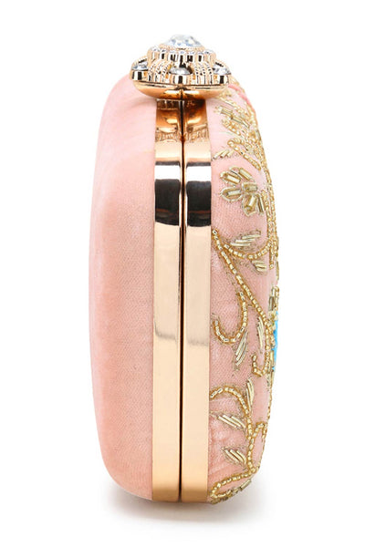 Designer Peach & Multi Velvet Floral Embellished Clutch