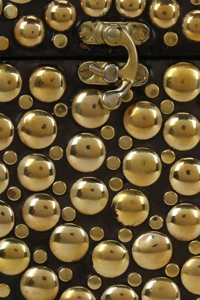 Designer Round Circular Metalwork Clutch in Black & Gold