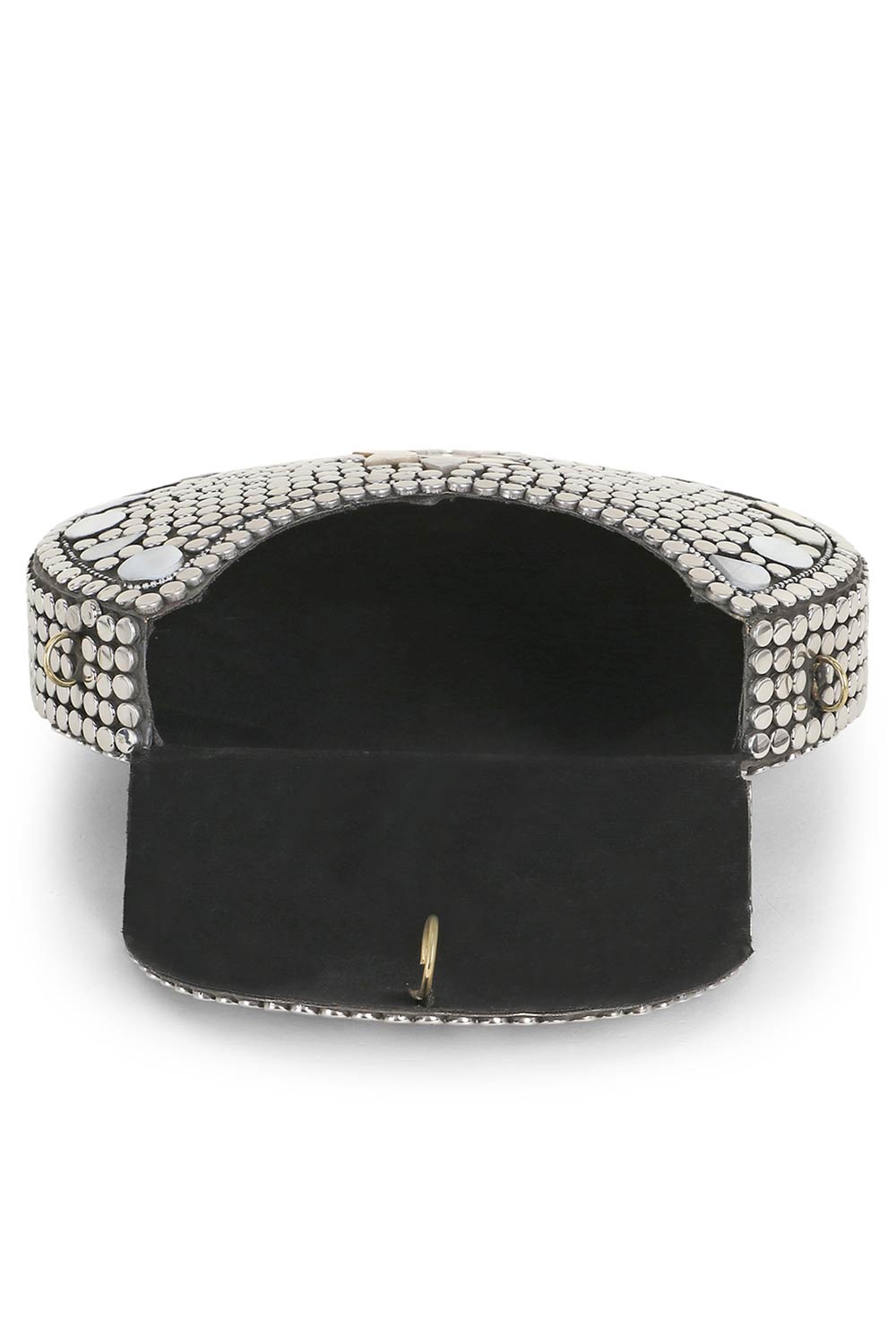 Designer Antique Silver Mosaic with Gold and Black Metalwork Clutch