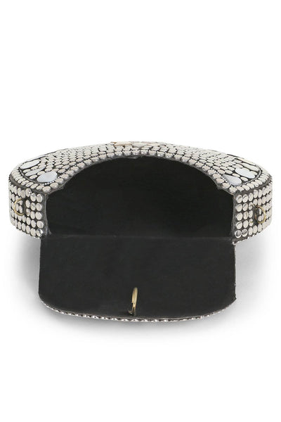 Designer Antique Silver Mosaic with Gold and Black Metalwork Clutch