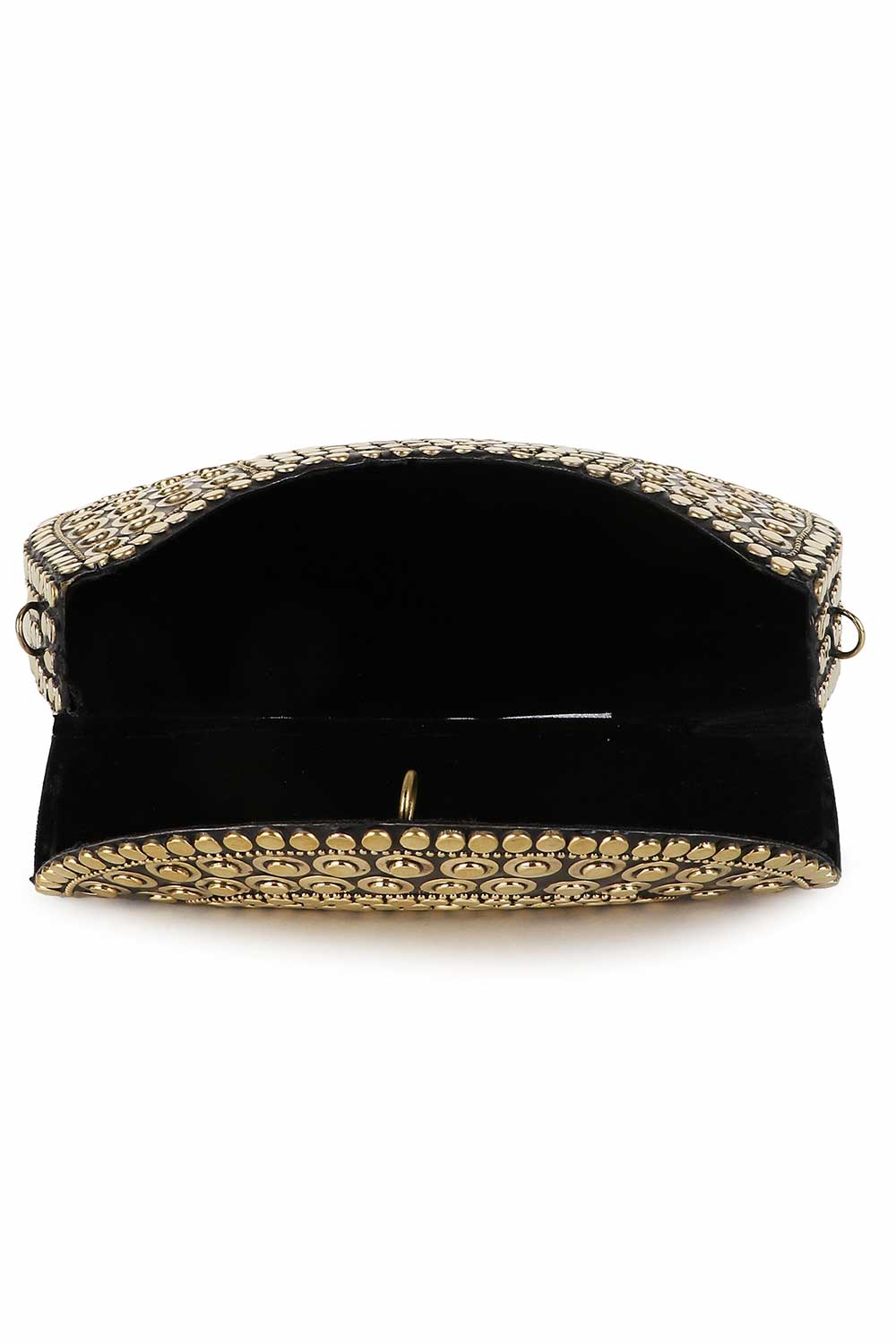 Designer Antique Gold Metal Mosaic Semi-Round Clutch