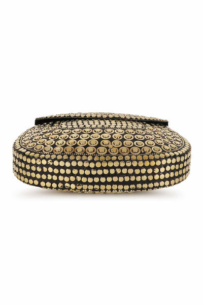 Designer Antique Gold Metal Mosaic Semi-Round Clutch