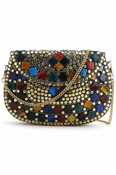 Designer Pharaoh Design Gold & Multi-color Metal Mosaic Clutch