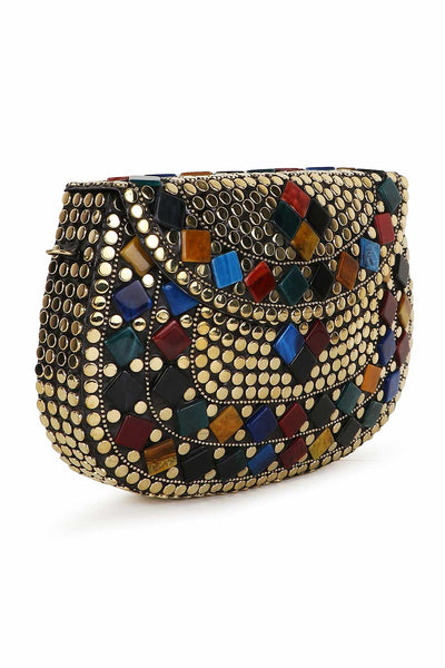 Designer Pharaoh Design Gold & Multi-color Metal Mosaic Clutch