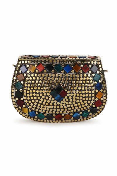 Designer Pharaoh Design Gold & Multi-color Metal Mosaic Clutch