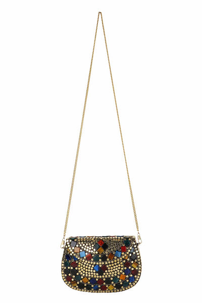 Designer Pharaoh Design Gold & Multi-color Metal Mosaic Clutch