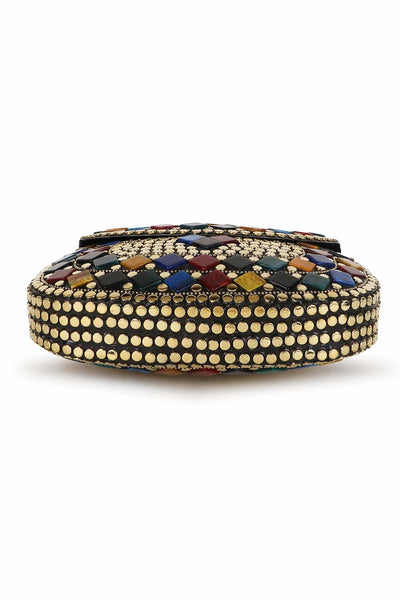 Designer Pharaoh Design Gold & Multi-color Metal Mosaic Clutch