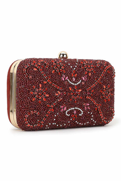 Designer Maroon Silk Embroidered Clutch