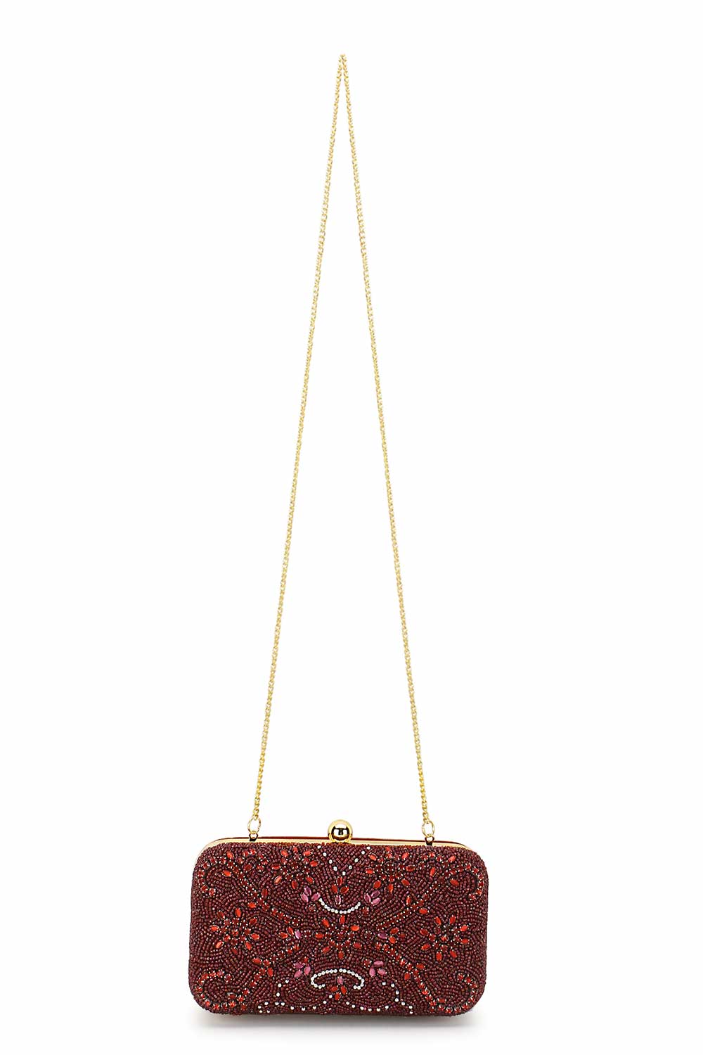 Designer Maroon Silk Embroidered Clutch