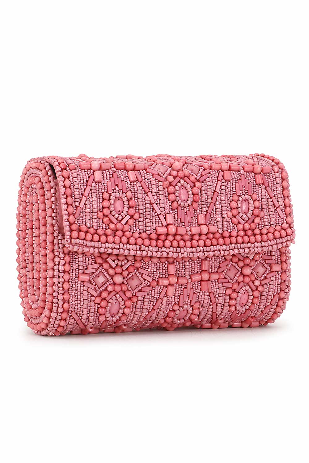 Designer Pink &Silver  Silk Ethnic Motifs Embellished Clutch