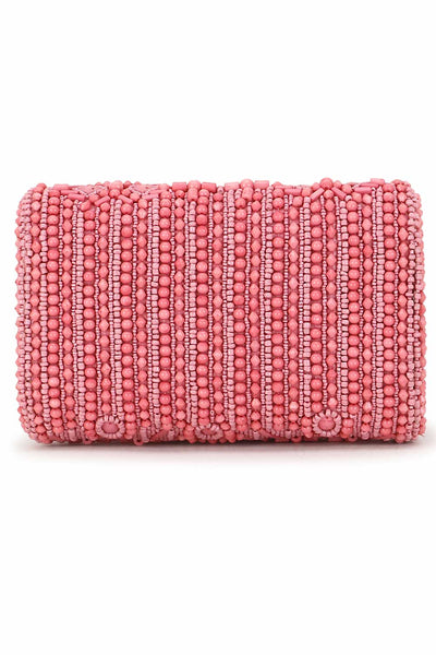 Designer Pink &Silver  Silk Ethnic Motifs Embellished Clutch