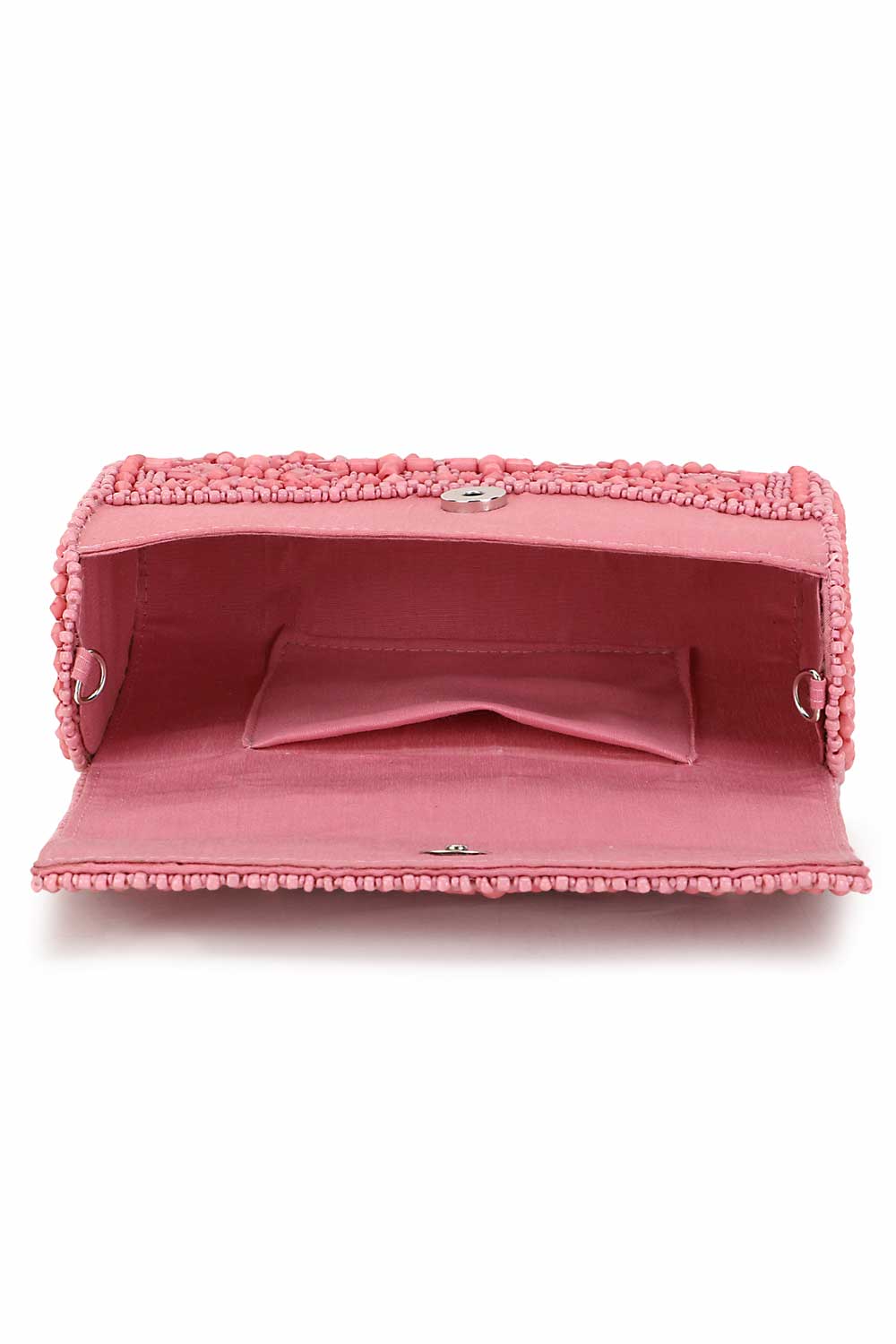 Designer Pink &Silver  Silk Ethnic Motifs Embellished Clutch