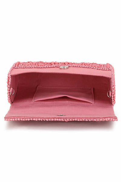 Designer Pink &Silver  Silk Ethnic Motifs Embellished Clutch