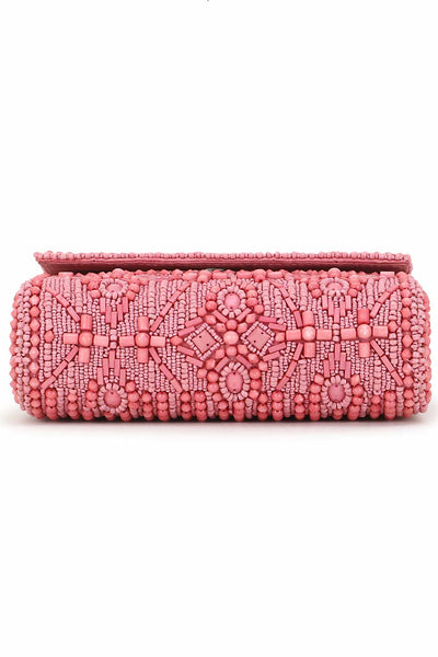 Designer Pink &Silver  Silk Ethnic Motifs Embellished Clutch