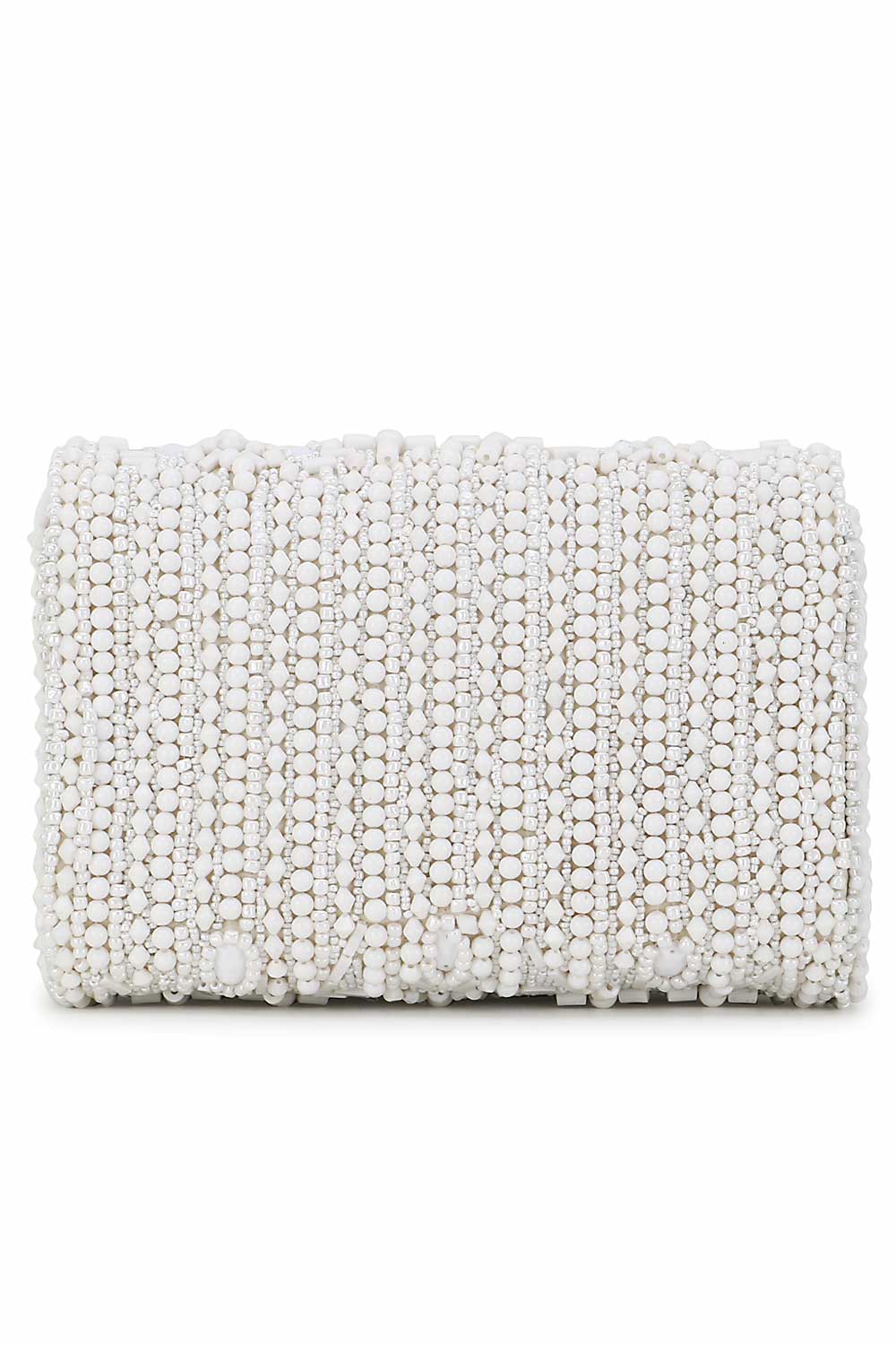 Designer White & Silver Beadwork Clutch