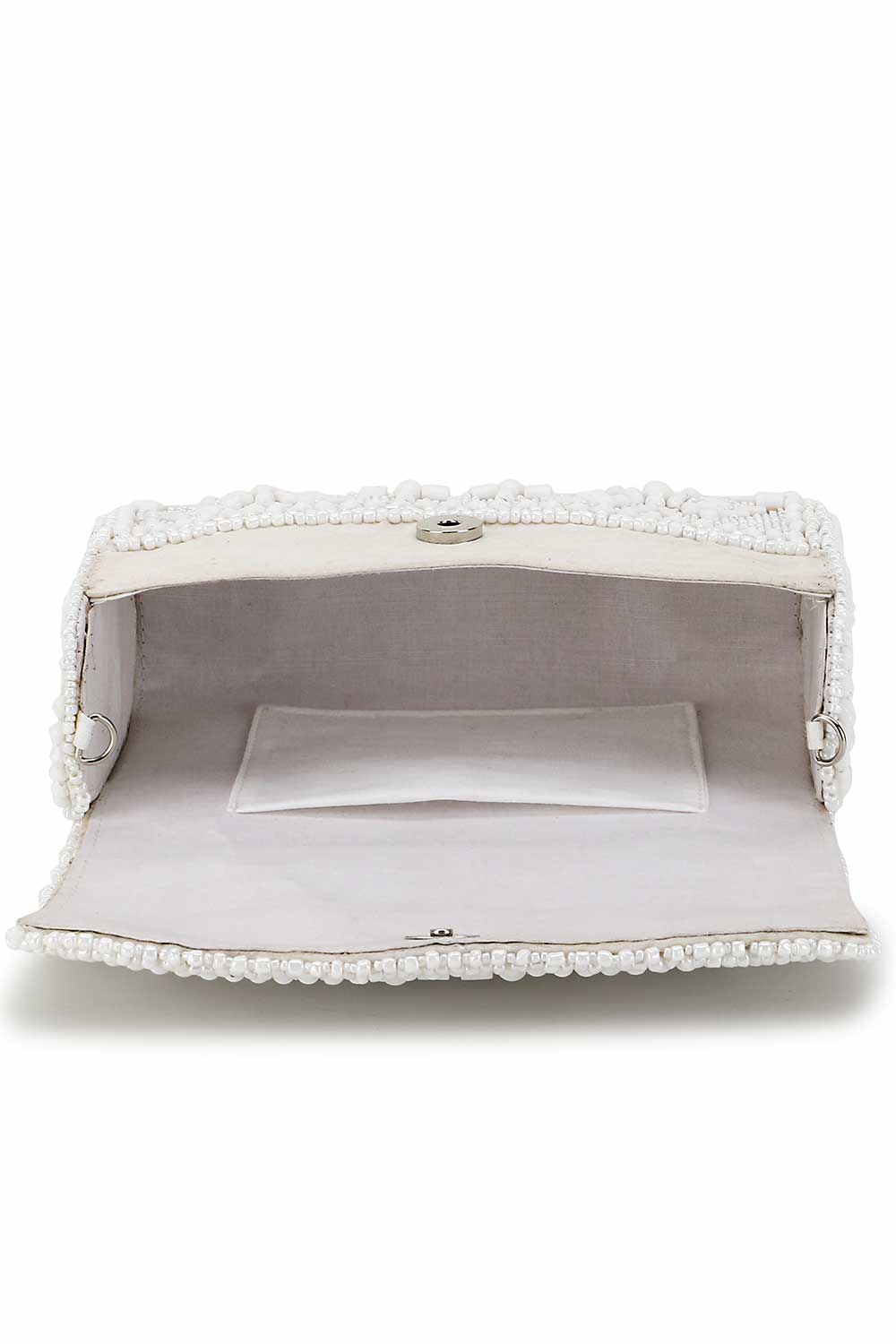 Designer White & Silver Beadwork Clutch