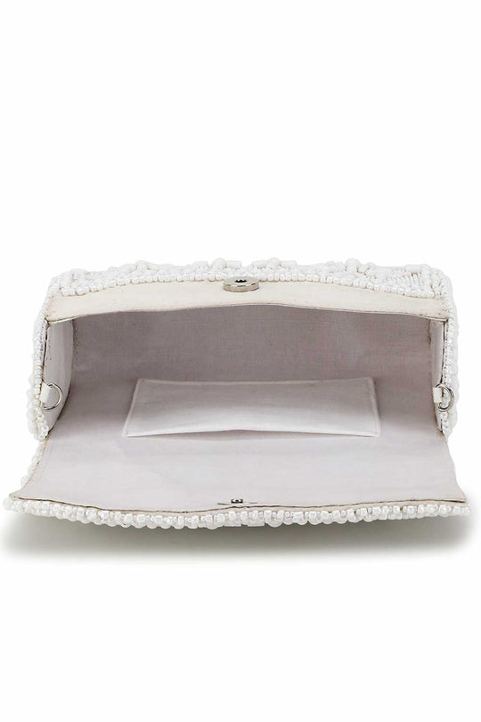 Designer White & Silver Beadwork Clutch