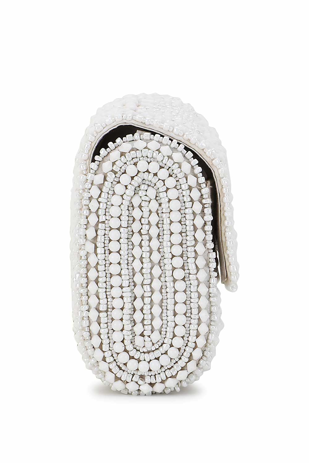 Designer White & Silver Beadwork Clutch