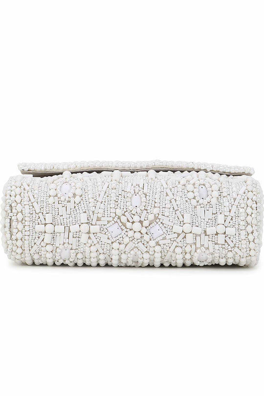 Designer White & Silver Beadwork Clutch