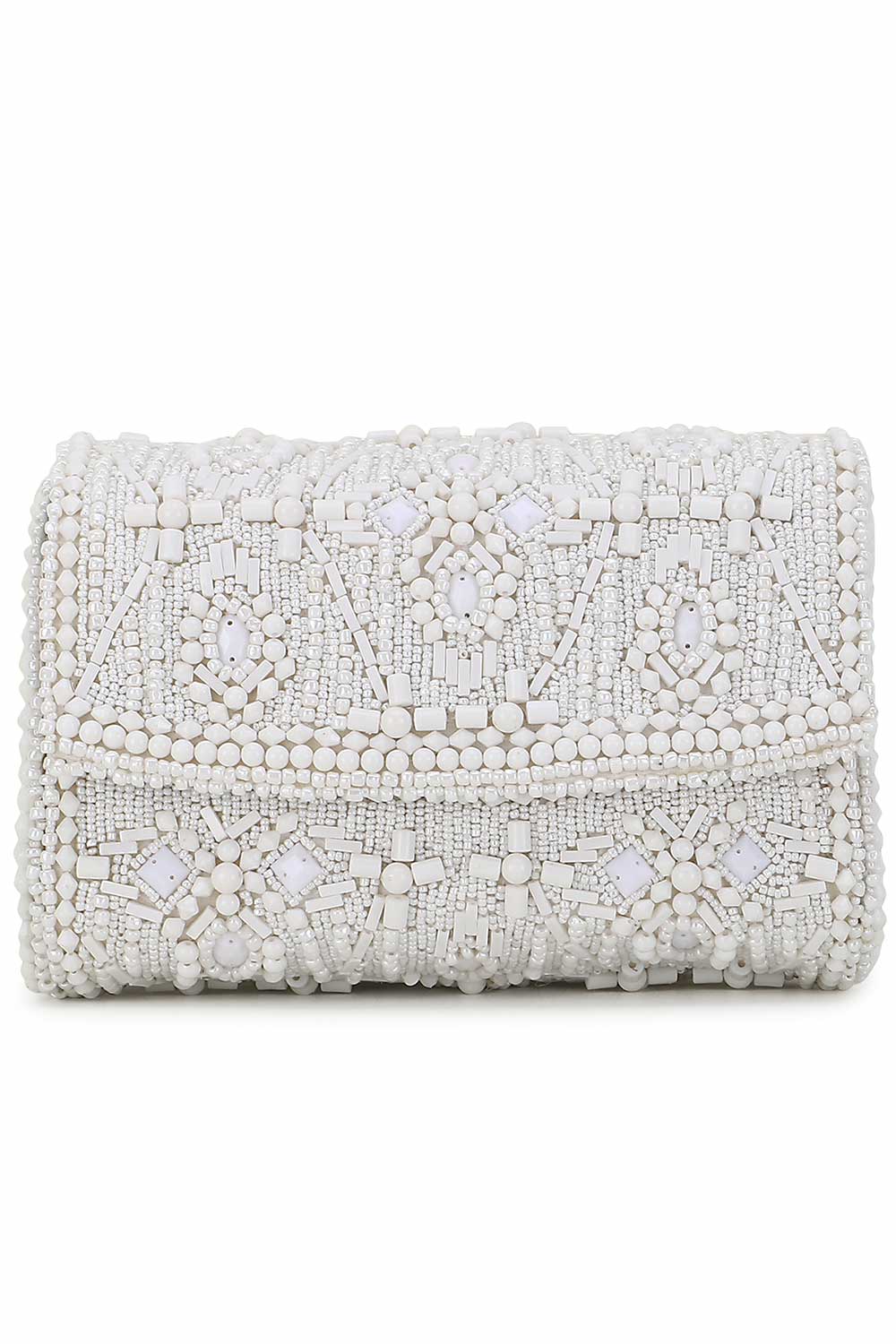 Designer White & Silver Beadwork Clutch