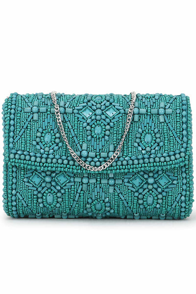 Designer Turquoise & Silver Beadwork Purse