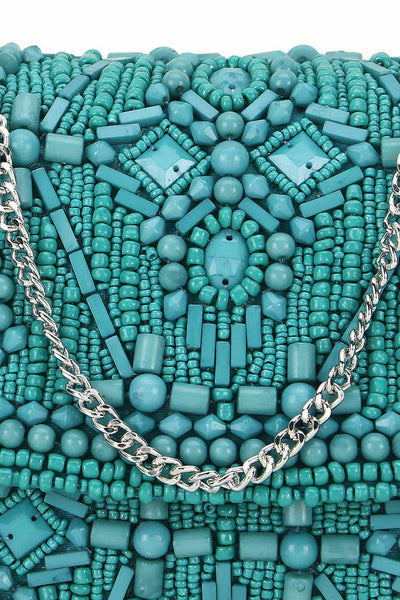 Designer Turquoise & Silver Beadwork Purse