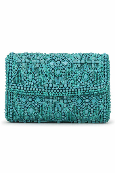 Designer Turquoise & Silver Beadwork Purse