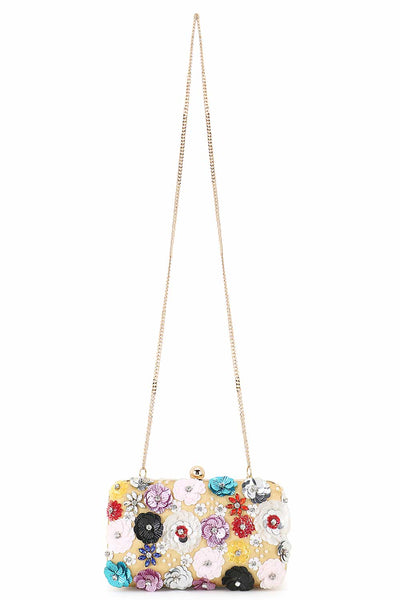 Designer Yellow Pop-out Beadwork Floral Clutch