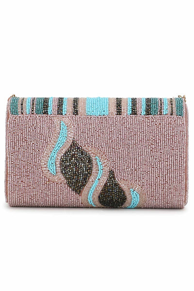 Designer Pink &Multi  Silk Geometric Embellished Clutch