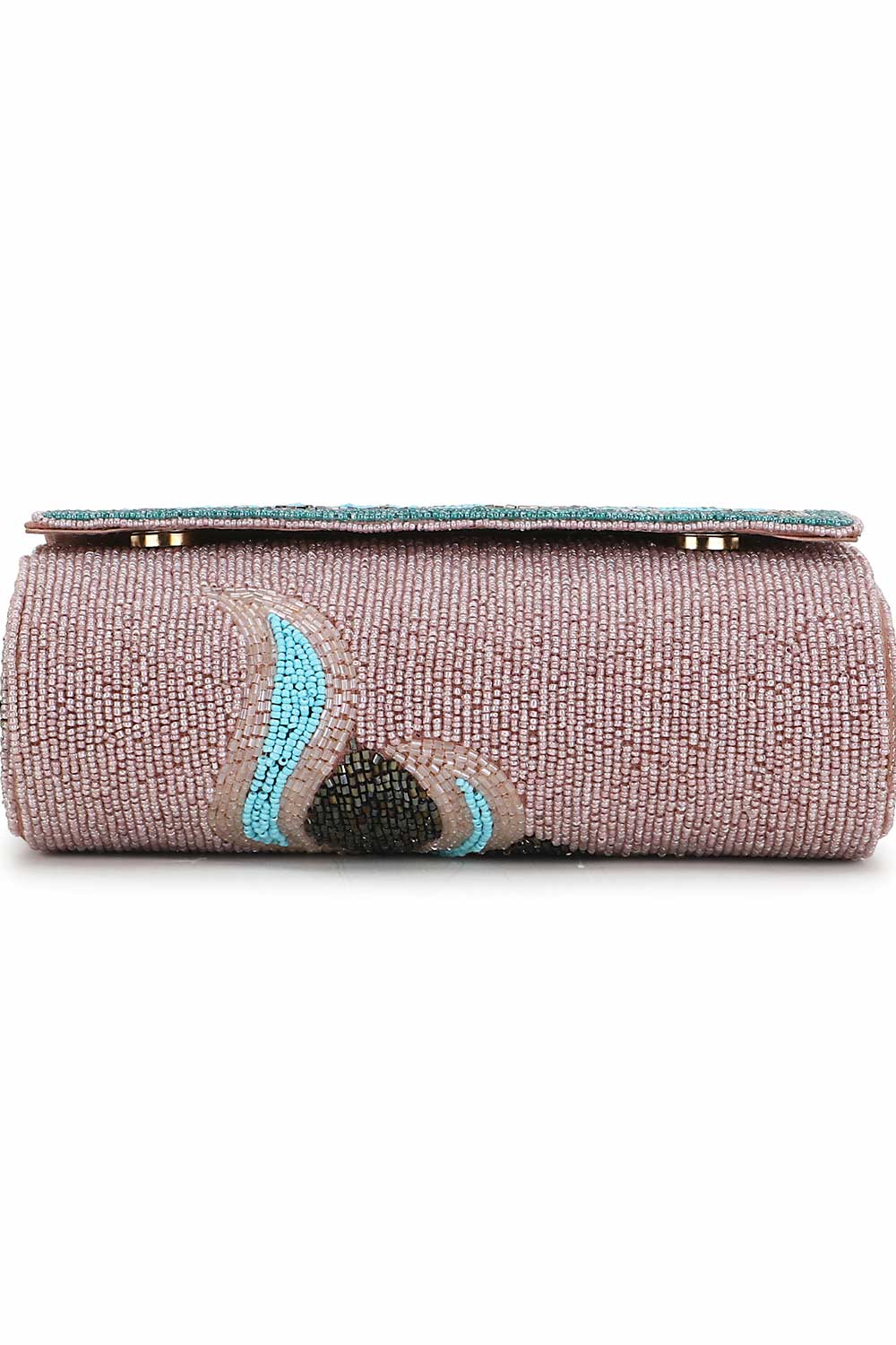 Designer Pink &Multi  Silk Geometric Embellished Clutch