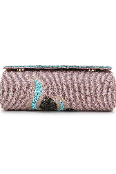 Designer Pink &Multi  Silk Geometric Embellished Clutch