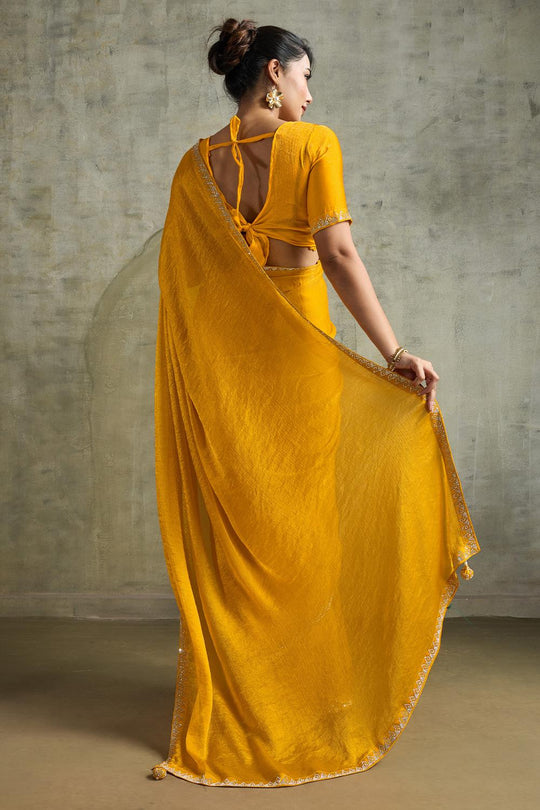 Melia Yellow Chiffon Embellished Zarkan Border Ready to Wear Saree