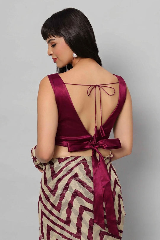 Ana Magenta Satin Comfort Stretch  Deep V Sleeveless Blouse with Bow