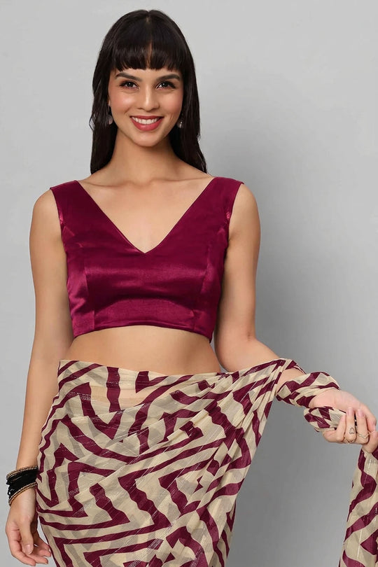 Ana Magenta Satin Comfort Stretch  Deep V Sleeveless Blouse with Bow