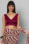 Ana Magenta Satin Comfort Stretch  Deep V Sleeveless Blouse with Bow