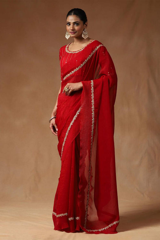 Shayla Red Tissue Subtle Embellished Border Ready to Wear Saree