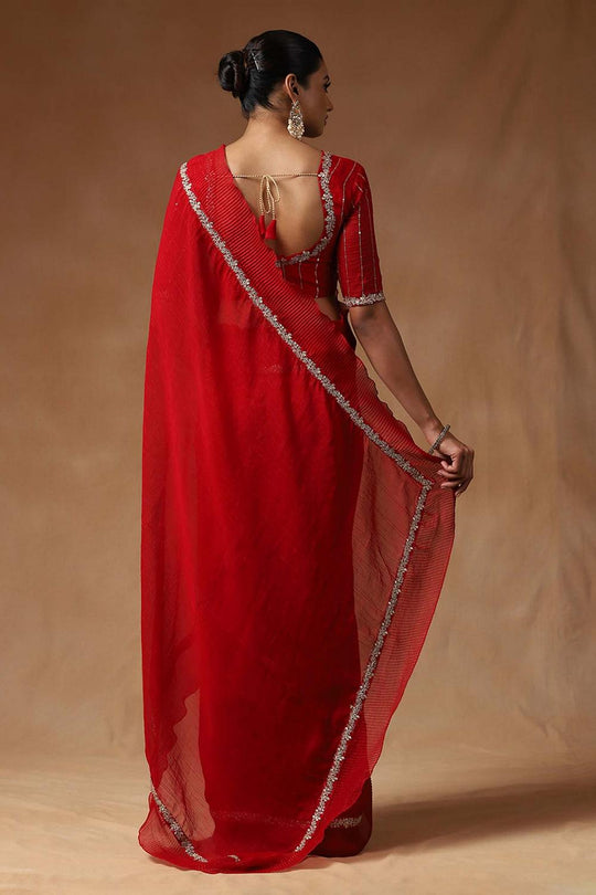 Shayla Red Tissue Subtle Embellished Border Ready to Wear Saree