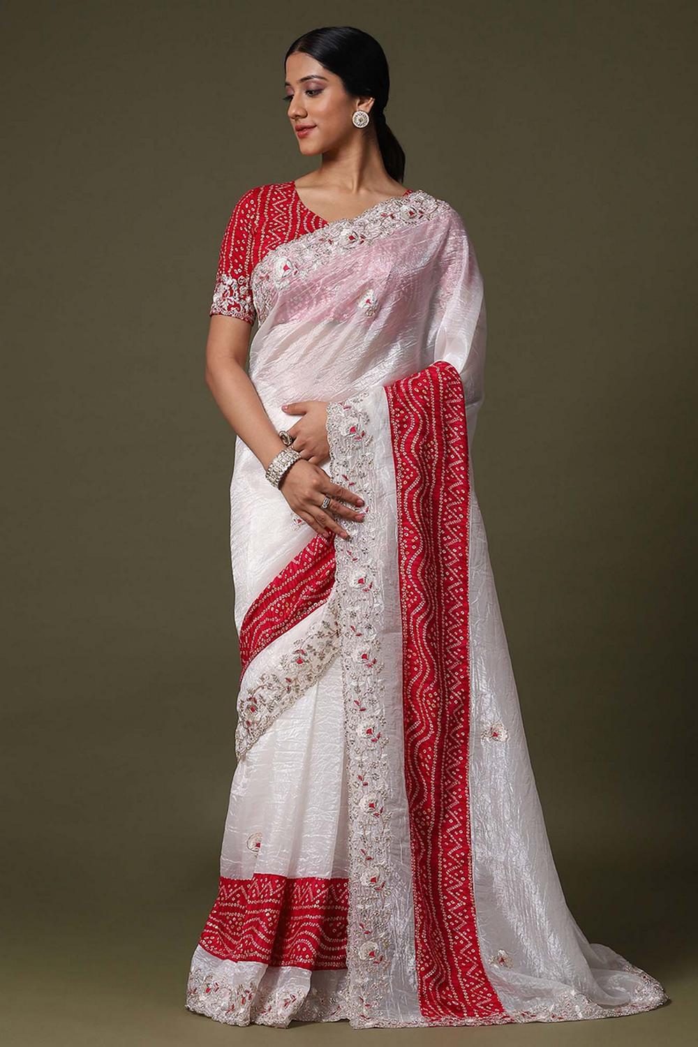 Nisha White Tissue with Embellished Border Ready to Wear Saree